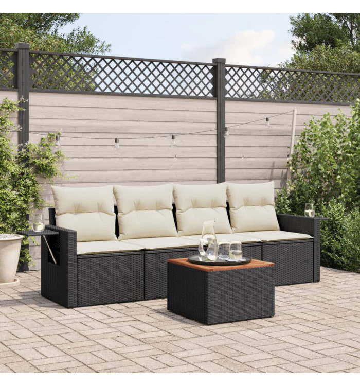 Salon de jardin 5 pcs avec coussins noir résine tressée | Mobilier & Déco