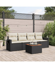 Salon de jardin 5 pcs avec coussins noir résine tressée | Mobilier & Déco