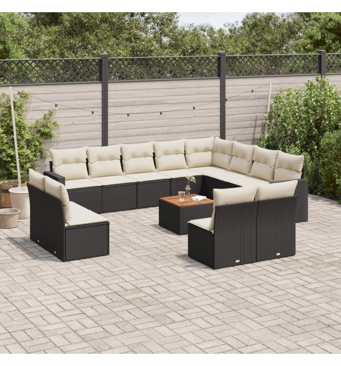 Salon de jardin avec coussins 13 pcs noir résine tressée | Mobilier & Déco