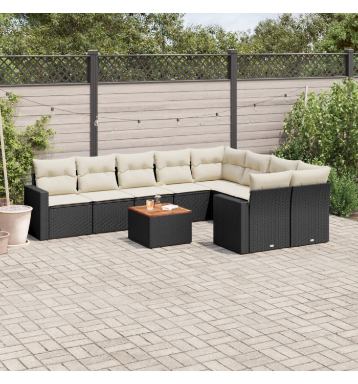 Salon de jardin 10 pcs avec coussins noir résine tressée | Mobilier & Déco