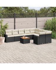 Salon de jardin 10 pcs avec coussins noir résine tressée | Mobilier & Déco