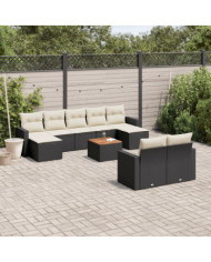 Salon de jardin 10 pcs avec coussins noir résine tressée | Mobilier & Déco
