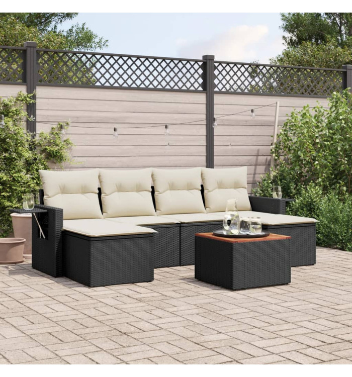 Salon de jardin 7 pcs avec coussins noir résine tressée | Mobilier & Déco