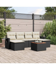 Salon de jardin 7 pcs avec coussins noir résine tressée | Mobilier & Déco