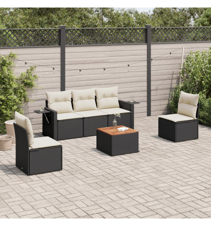 Salon de jardin 6 pcs avec coussins noir résine tressée | Mobilier & Déco