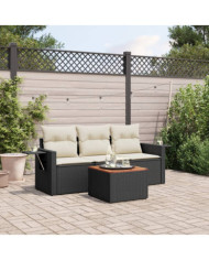 Salon de jardin 4 pcs avec coussins noir résine tressée | Mobilier & Déco