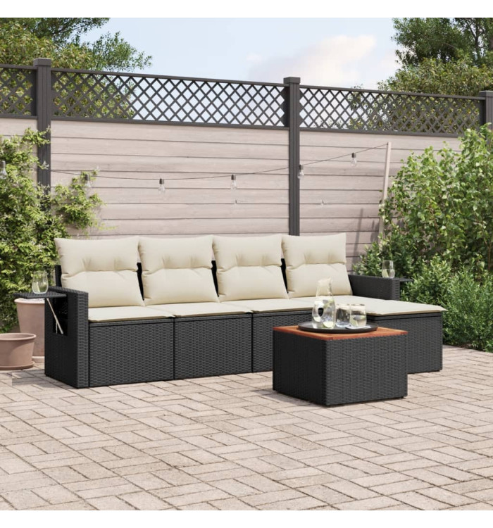 Salon de jardin 6 pcs avec coussins noir résine tressée | Mobilier & Déco
