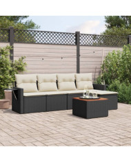 Salon de jardin 6 pcs avec coussins noir résine tressée | Mobilier & Déco