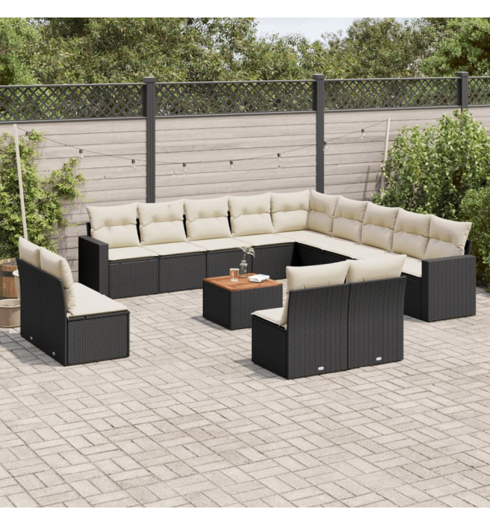Salon de jardin avec coussins 14 pcs noir résine tressée | Mobilier & Déco