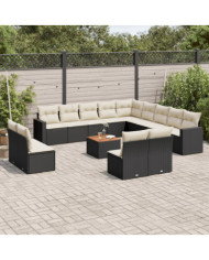 Salon de jardin avec coussins 14 pcs noir résine tressée | Mobilier & Déco