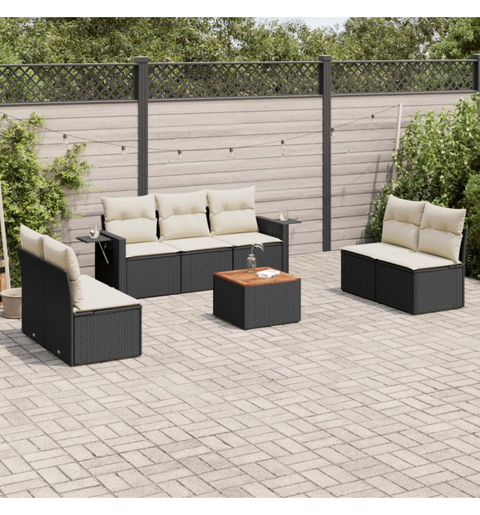Salon de jardin 8 pcs avec coussins noir résine tressée | Mobilier & Déco