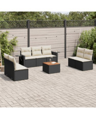 Salon de jardin 8 pcs avec coussins noir résine tressée | Mobilier & Déco