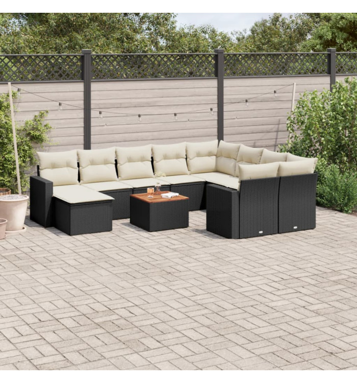 Salon de jardin 11 pcs avec coussins noir résine tressée | Mobilier & Déco