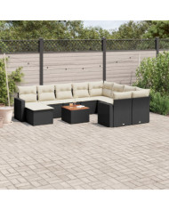 Salon de jardin 11 pcs avec coussins noir résine tressée | Mobilier & Déco