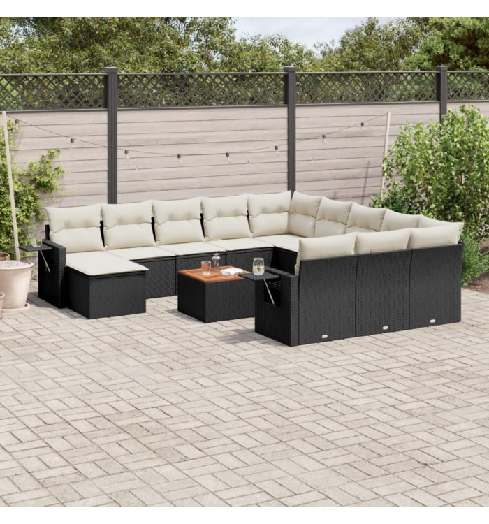 Salon de jardin avec coussins 13 pcs noir résine tressée | Mobilier & Déco
