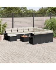 Salon de jardin avec coussins 13 pcs noir résine tressée | Mobilier & Déco