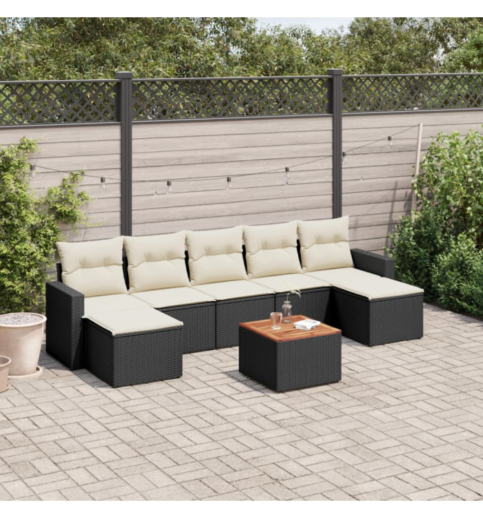 Salon de jardin 8 pcs avec coussins noir résine tressée | Mobilier & Déco