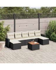 Salon de jardin 8 pcs avec coussins noir résine tressée | Mobilier & Déco