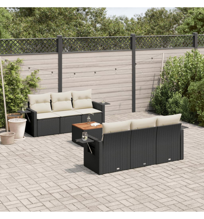 Salon de jardin 7 pcs avec coussins noir résine tressée | Mobilier & Déco