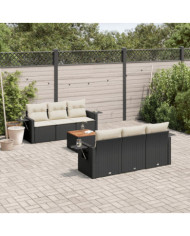 Salon de jardin 7 pcs avec coussins noir résine tressée | Mobilier & Déco