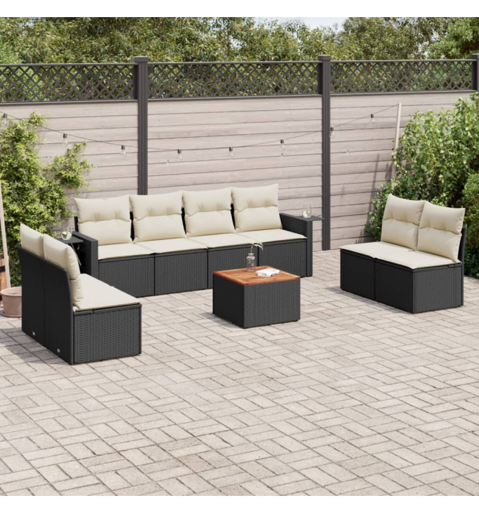 Salon de jardin 9 pcs avec coussins noir résine tressée | Mobilier & Déco