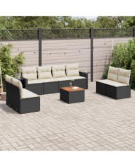 Salon de jardin 9 pcs avec coussins noir résine tressée | Mobilier & Déco