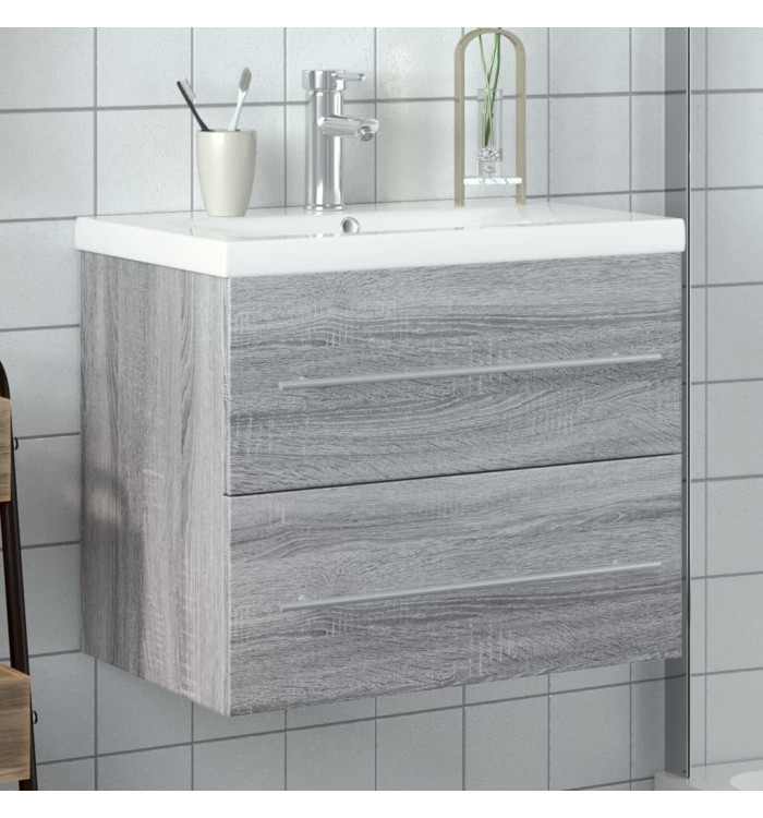 Armoire lavabo de salle de bain avec bassin intégré sonoma gris | Mobilier & Déco
