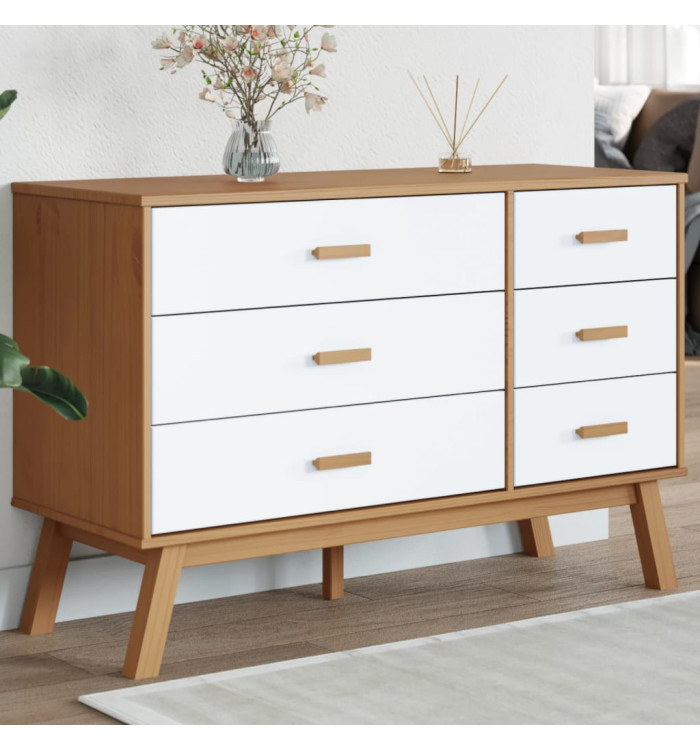 Armoire à tiroirs OLDEN blanc et marron bois de pin solide | Mobilier & Déco