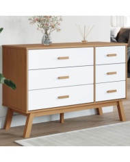 Armoire à tiroirs OLDEN blanc et marron bois de pin solide | Mobilier & Déco