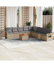 Salon de jardin avec coussins 10 pcs beige résine tressée | Mobilier & Déco