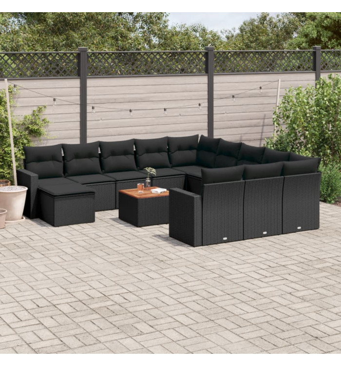 Salon de jardin avec coussins 13 pcs noir résine tressée | Mobilier & Déco