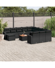 Salon de jardin avec coussins 13 pcs noir résine tressée | Mobilier & Déco