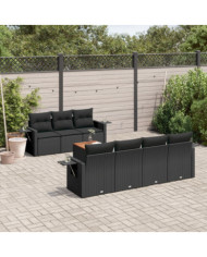 Salon de jardin 8 pcs avec coussins noir résine tressée | Mobilier & Déco