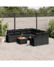 Salon de jardin 9 pcs avec coussins noir résine tressée | Mobilier & Déco