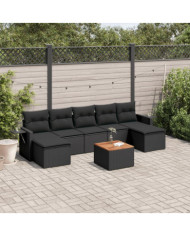 Salon de jardin 8 pcs avec coussins noir résine tressée | Mobilier & Déco