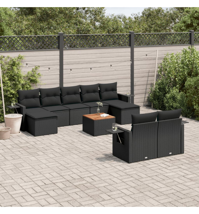 Salon de jardin 10 pcs avec coussins noir résine tressée | Mobilier & Déco