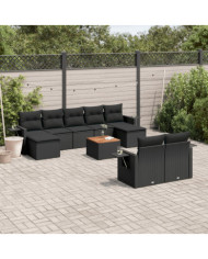 Salon de jardin 10 pcs avec coussins noir résine tressée | Mobilier & Déco