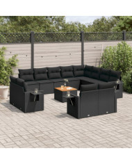 Salon de jardin avec coussins 13 pcs noir résine tressée | Mobilier & Déco