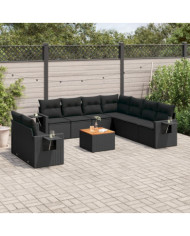 Salon de jardin 10 pcs avec coussins noir résine tressée | Mobilier & Déco