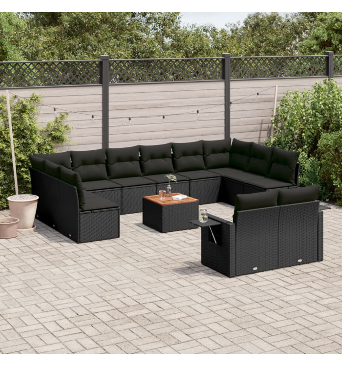 Salon de jardin avec coussins 13 pcs noir résine tressée | Mobilier & Déco