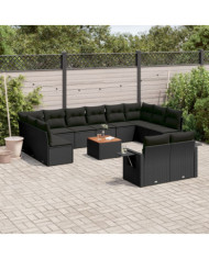 Salon de jardin avec coussins 13 pcs noir résine tressée | Mobilier & Déco