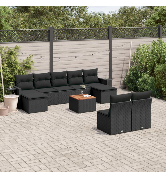Salon de jardin 10 pcs avec coussins noir résine tressée | Mobilier & Déco