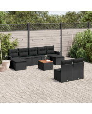 Salon de jardin 10 pcs avec coussins noir résine tressée | Mobilier & Déco
