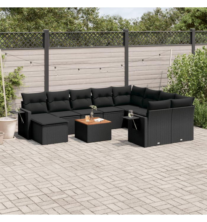 Salon de jardin 11 pcs avec coussins noir résine tressée | Mobilier & Déco