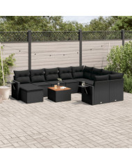 Salon de jardin 11 pcs avec coussins noir résine tressée | Mobilier & Déco