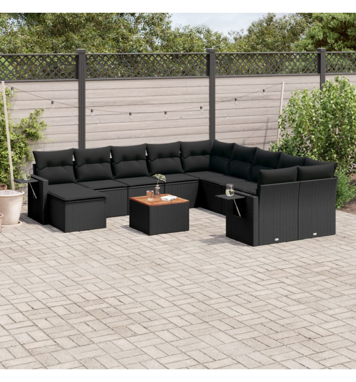 Salon de jardin 12 pcs avec coussins noir résine tressée | Mobilier & Déco