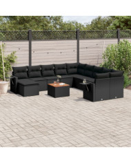 Salon de jardin 12 pcs avec coussins noir résine tressée | Mobilier & Déco