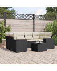 Salon de jardin 7 pcs avec coussins noir résine tressée | Mobilier & Déco