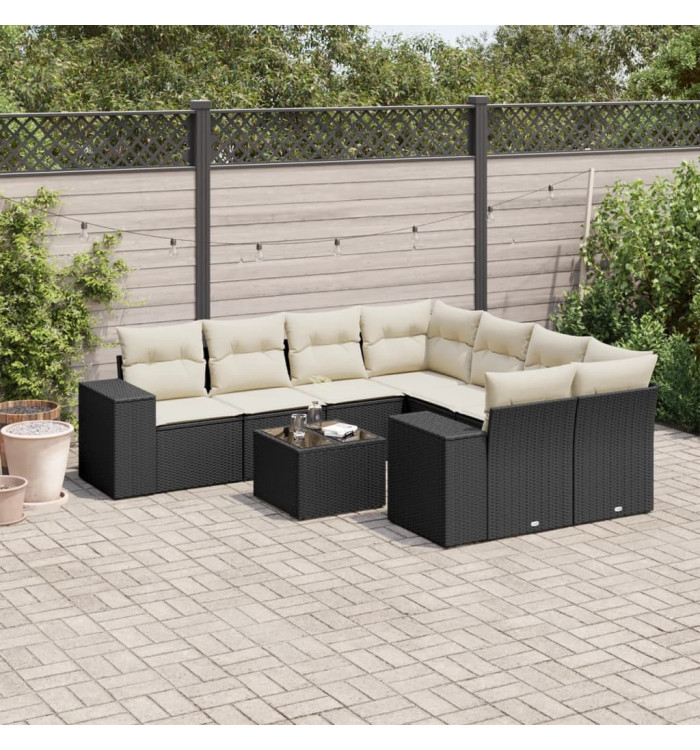 Salon de jardin 9 pcs avec coussins noir résine tressée | Mobilier & Déco