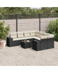 Salon de jardin 9 pcs avec coussins noir résine tressée | Mobilier & Déco